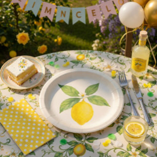 Watercolor Lemon Birthday Paper Plate