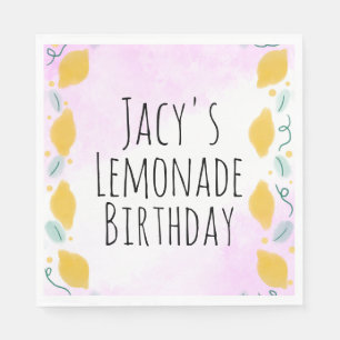 Watercolor Lemon Birthday Pink Yellow Border Art Napkin
