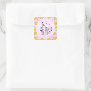 Watercolor Lemon Birthday Pink Yellow Border Art Square Sticker
