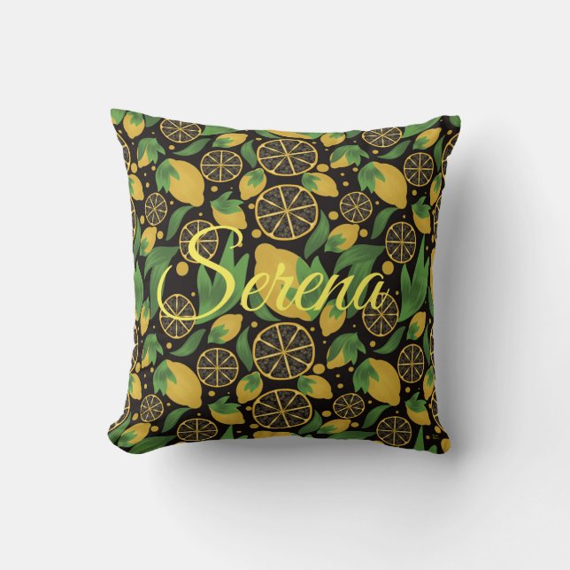 Watercolor Lemon Black Fruit Personalised Cushion (Front)