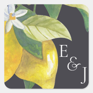Watercolor Lemon Blossom Monogram Wedding Square Sticker