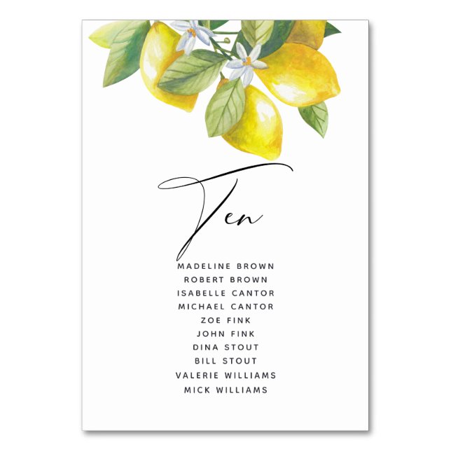 Watercolor Lemon Blossom Seating Chart Table Number (Front)