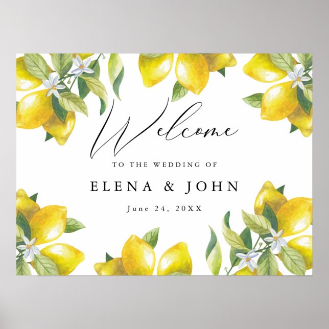 Watercolor Lemon Blossom Wedding Welcome Sign (Front)