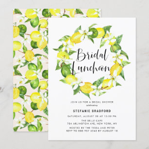 Watercolor Lemon Blossom Wreath Bridal Luncheon Invitation