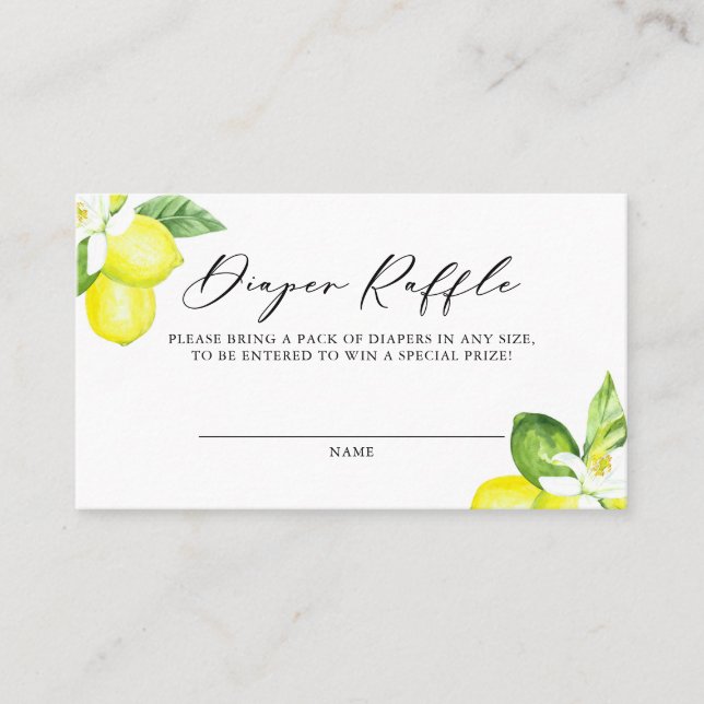 Watercolor Lemon Blossoms Baby Diaper Raffle Card (Front)