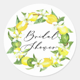 Watercolor Lemon Blossoms Wreath Bridal Shower Classic Round Sticker