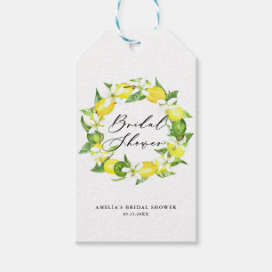 Watercolor Lemon Blossoms Wreath Bridal Shower Gift Tags