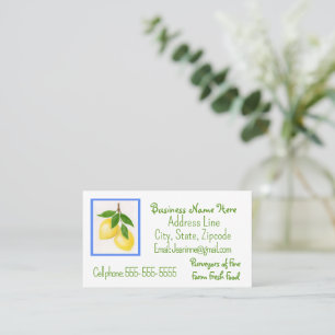 Watercolor Lemon Blue Border Business Card
