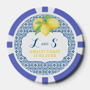 Watercolor Lemon Blue Mediterranean Tile Poker Chips
