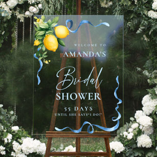 Watercolor Lemon Blue Ribbon WELCOME Bridal Shower Acrylic Sign
