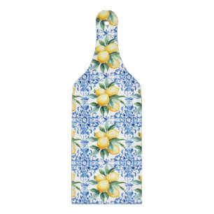 Watercolor Lemon Blue Tile Cutting Board
