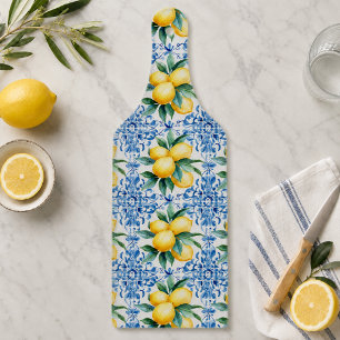 Watercolor Lemon Blue Tile Cutting Board