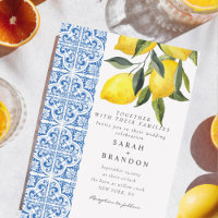 Watercolor Lemon Blue tile Mediterranean Wedding