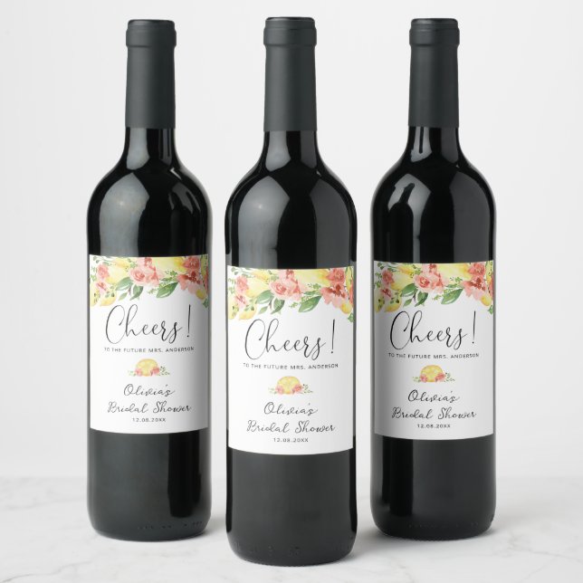 Watercolor Lemon | Botanical Bridal Shower Wine Label (Bottles)