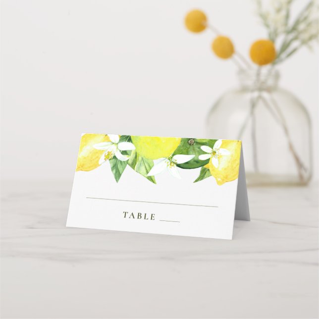 Watercolor Lemon Botanical Wedding Place Card (Front)