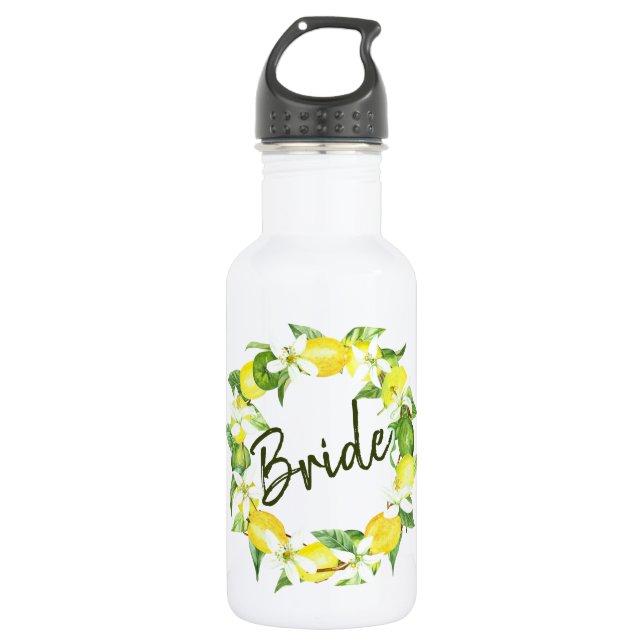 Watercolor Lemon Botanical Wreath BRIDE 532 Ml Water Bottle (Front)