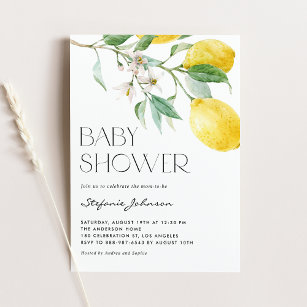 Watercolor Lemon Bouquet Summer Baby Shower Invitation