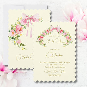 Watercolor Lemon Bow Floral Baby Shower  Invitation