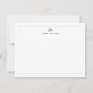 Watercolor Lemon Branch Blue Border Personalized Card