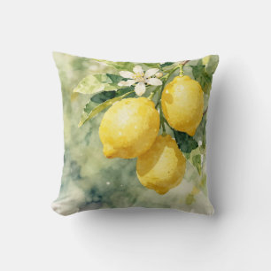 Watercolor Lemon Branch Botanical Summer Cushion