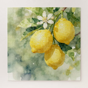 Watercolor Lemon Branch Botanical Summer Jigsaw Puzzle