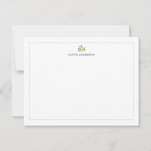 Watercolor Lemon Branch Pink Border Personalized Card
