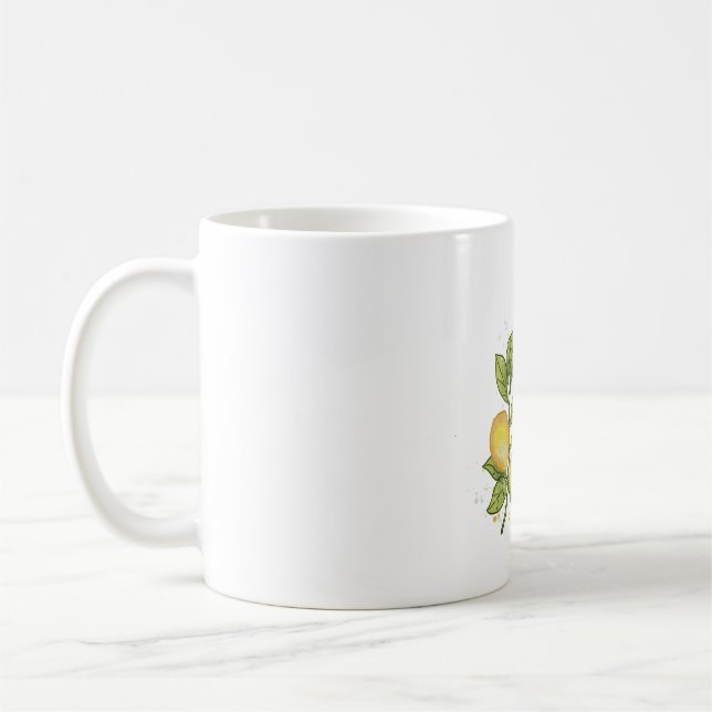 Watercolor Lemon Branch with Flowers – Botanical  Coffee Mug (Left)