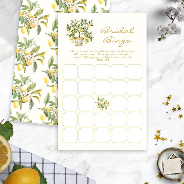 Watercolor Lemon Bridal Bingo (Watercolor Lemon Floral Bridal Bingo Game by Painted Paperie
)