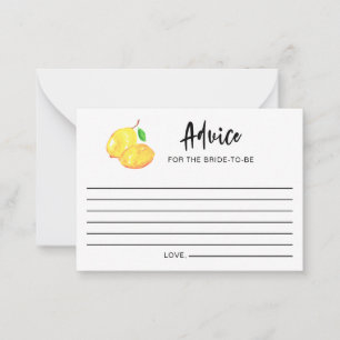Watercolor Lemon Bridal Shower Advice Lettering Card