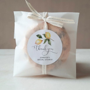 Watercolor lemon bridal shower favors classic round sticker