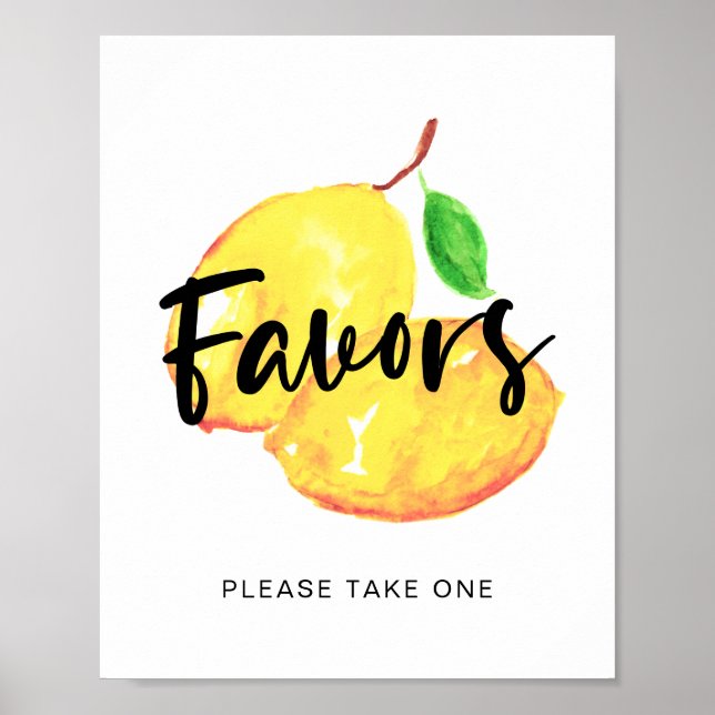watercolor lemon bridal shower favors sign simple (Front)