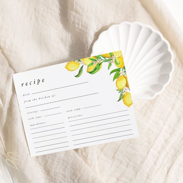 Watercolor Lemon Bridal Shower Recipe Card (Watercolor Lemon Bridal Shower Recipe)