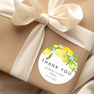 Watercolor Lemon Bridal Shower Thank You Classic Round Sticker
