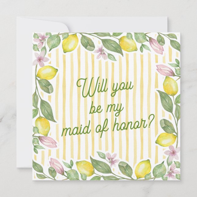 Watercolor Lemon Bridesmaid Proposal Card (Front)