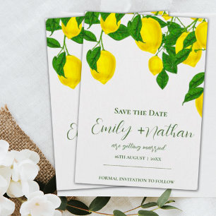 Watercolor Lemon Bright Yellow Citrus Wedding  Save The Date