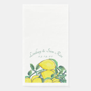 Watercolor Lemon Bunch Citrus Yellow Wedding Napkin