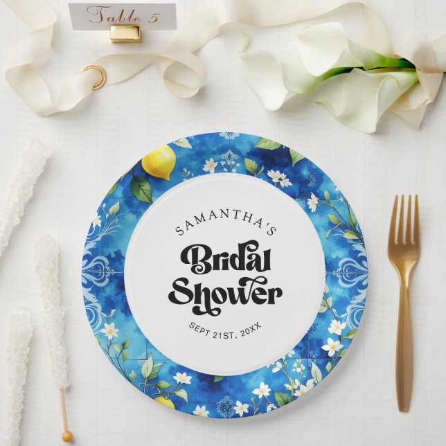 Watercolor Lemon Citrus Amalfi Coast Bridal Shower Paper Plate (Wedding)