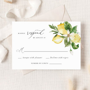 Watercolor Lemon Citrus Blossom Greenery RSVP Invitation