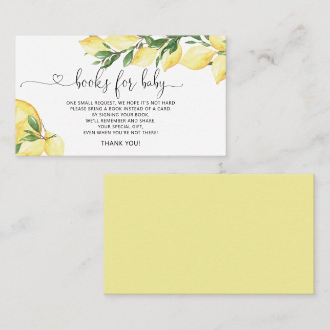 Watercolor Lemon Citrus Books For Baby  Enclosure Card (Front/Back)