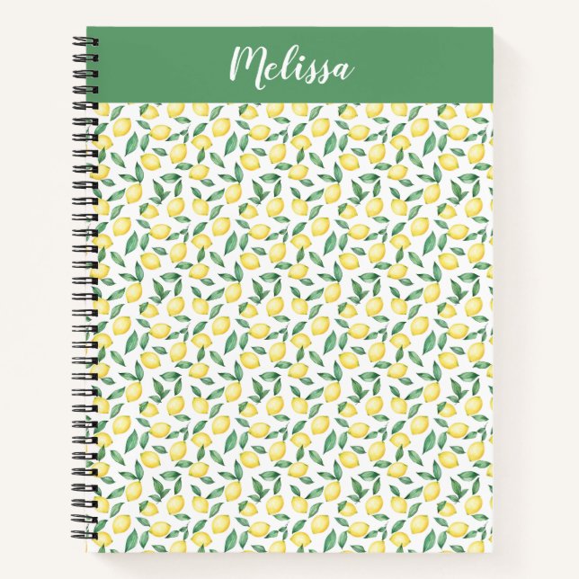 Watercolor Lemon Citrus Custom Name Journal (Front)