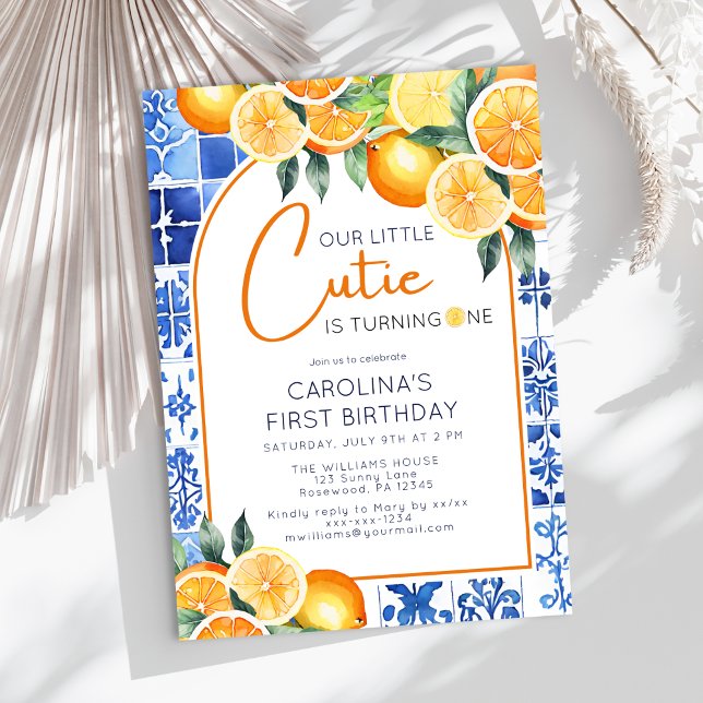 Watercolor Lemon Citrus First Birthday Invitation (Creator Uploaded)