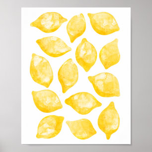 Watercolor Lemon Citrus Fruit Pattern Poster
