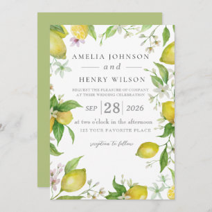 Watercolor Lemon Citrus Fruit Wedding Invitation
