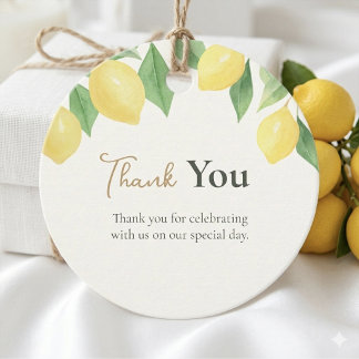 Watercolor Lemon Citrus Green Thank You Wedding Favour Tags