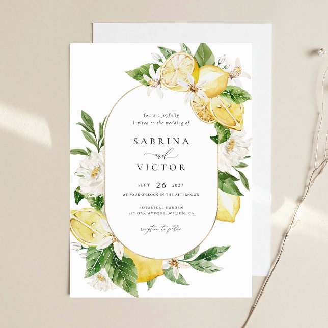 Watercolor Lemon Citrus Greenery White Floral Invitation (Creator Uploaded)