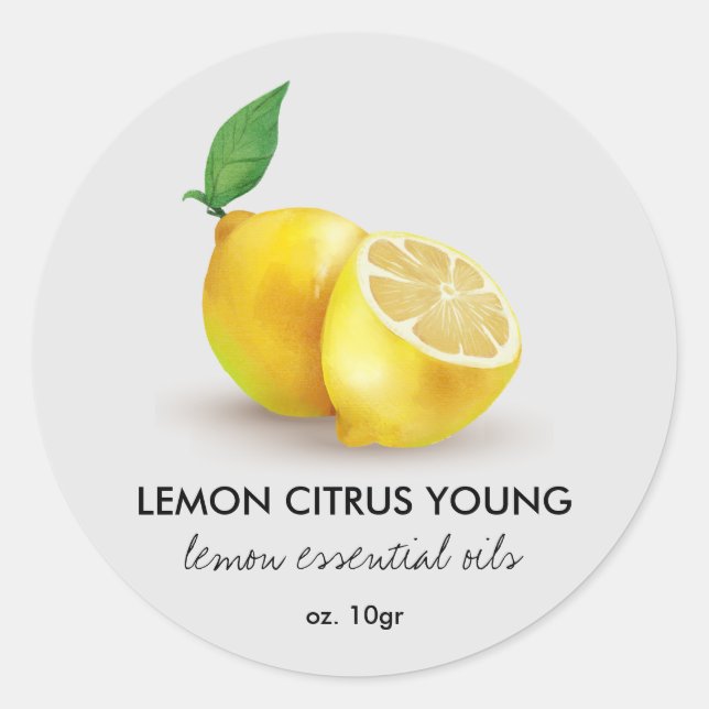 Watercolor Lemon citrus lime Grey Classic Round Sticker (Front)