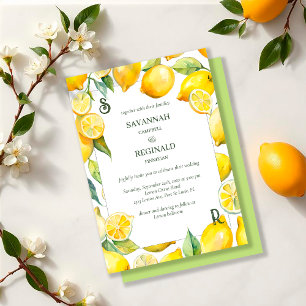 Watercolor Lemon Citrus Modern Monogram Wedding Invitation