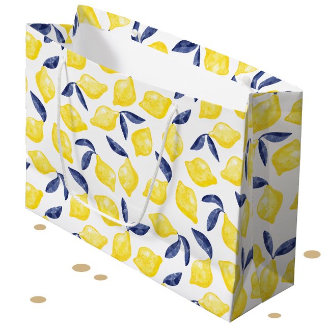 Watercolor Lemon Citrus Pattern Large Gift Bag (Watercolor lemon citrus pattern gift bag)