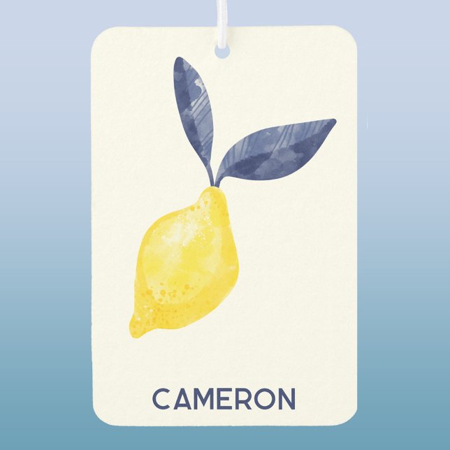 Watercolor Lemon Citrus Personalised Text Car Air Freshener (Citrus lemon fresh Mediterranean personalized name custom text car or vehicle air freshener)