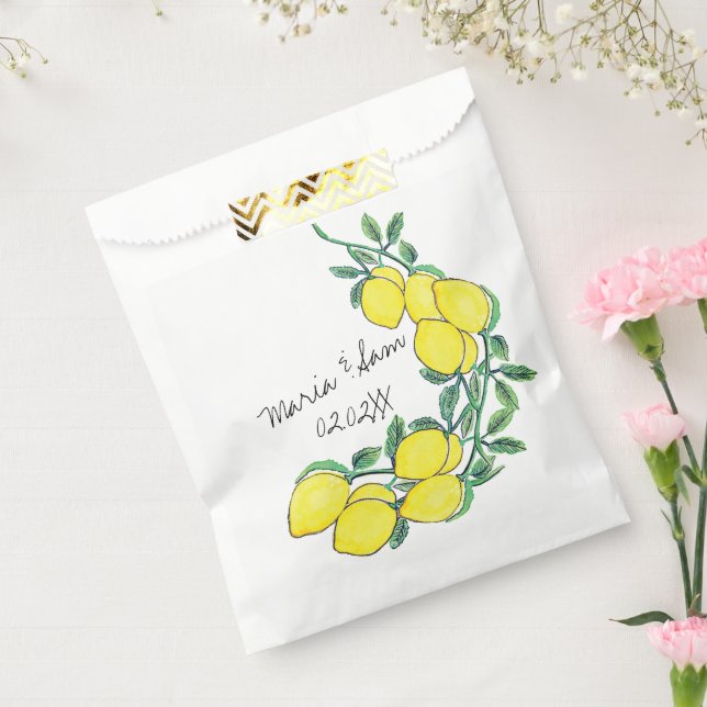 Watercolor Lemon Citrus Script Wedding  Favour Bags (Sealed)